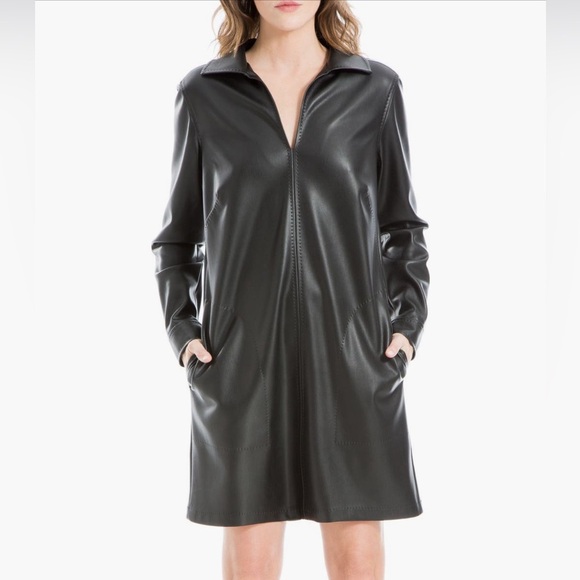 MAX STUDIO Long Sleeve black Faux Leather Shirtdress/size M - Picture 1 of 4